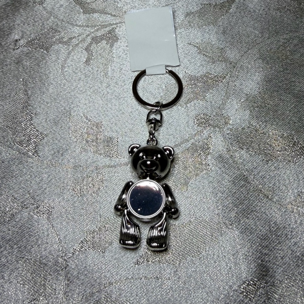 Dangling Silver Bear Keychain w Mirror belly + movable arms & legs New